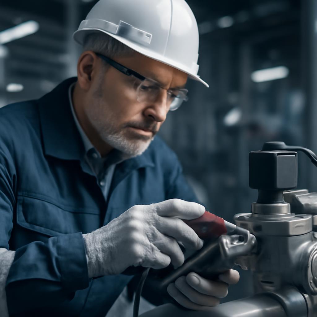 Эксперт проверяет клапан пневматической системы